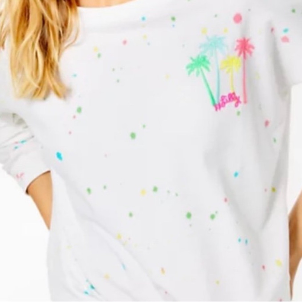 Lilly Pulitzer White Sweatshirt with Colorful Palm Trees
